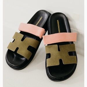 Lemonade Pink and Olive Slide Sandals NEVER WORN Mod Boutique Sz 10